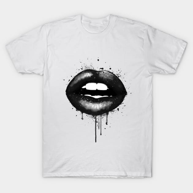 Black Lips Love Kiss Print Mouth Sexy Girl T-Shirt by LotusGifts
